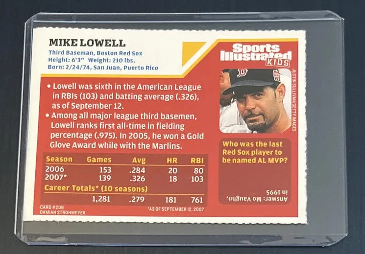 Mike Lowell Rare Boston Red Sox 2007 MLB Sports Illustrated for Kids SI - Image 2 of 2