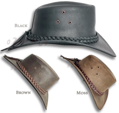 oZtrALa】Australian LEATHER Hat Outback Cowboy Western Black  display picture 1