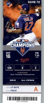 Minnesota Twins vs New York Mets 9/16/2016 Full Ticket - Jose Reyes HR