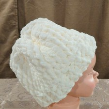 Child Heavy Winter Hat   Fleecy White with Iridescent Fibers   Homemade