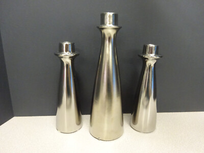 Candle Holders 10'' & 8'' Silver Color by Elements, Lot of 3