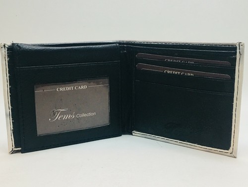 Men's Bi-Fold Leather Print Design Mens Wallet Praying Hands & Rosary ID Holder - Picture 2 of 6