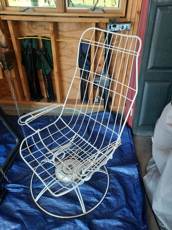 Vintage MCM Homecrest White Metal Wire Patio Swivel Chair - No Cushion