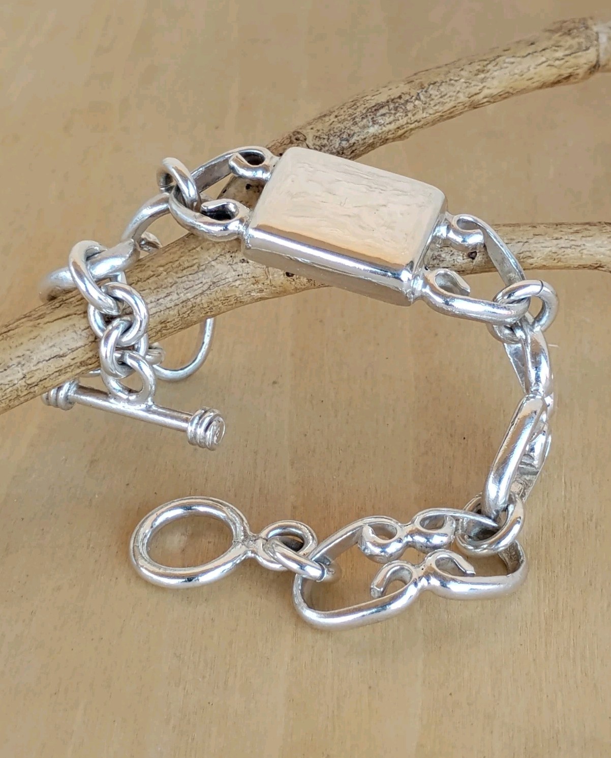 Sterling Silver Scroll-Link Toggle Bracelet Engra… - image 8