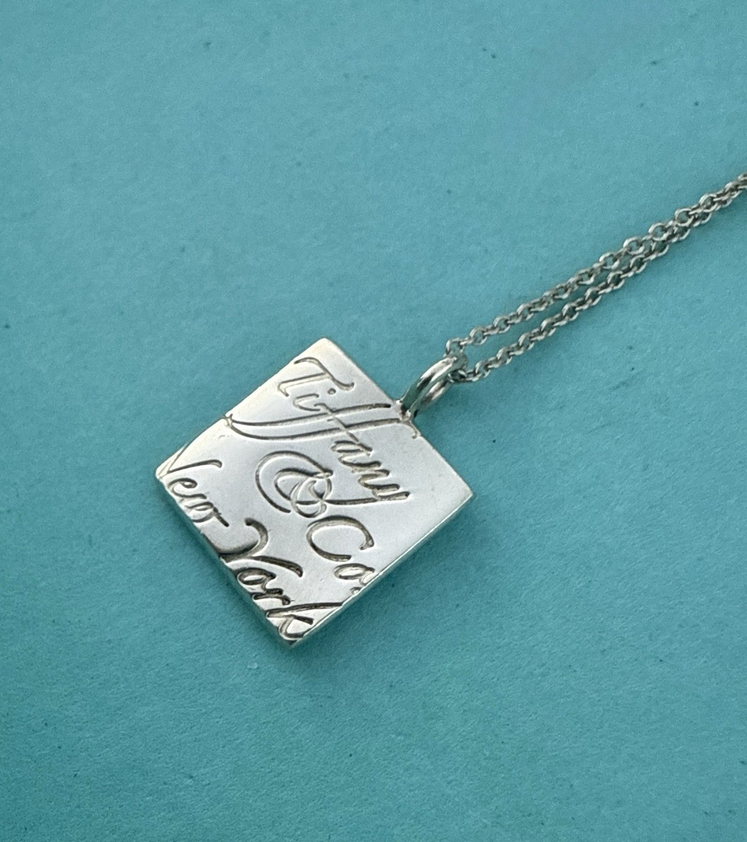 Tiffany & Co. Silver Fifth Ave Flagship Wavy Square Pendant Charm