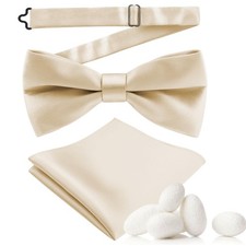 Mens Silk Pretied Bow Tie Pocket Square Set 100% Mulberry Classic Solid Color