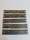 Paine Furniture Co. Brass Tag Plate Lot of 5 Original Boston Mass MA Vintage