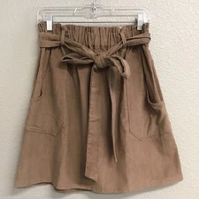Kancy Kole NWT Corduroy Skirt Women’s Size XL Elastic Waist Paperbag Tan Beige