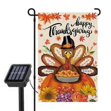 Happy Thanksgiving Turkey lighted Double Sided 12 * 18 small Garden Flag Sola...