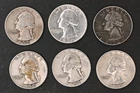 Six Washington Silver Quarters Lot / 1950s / Lot 2532-61 / one nicer, one ugly
