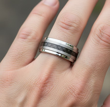 Men's 9mm Tungsten Wedding Ring - Brushed Silver with Black Carbon Fiber Inlay
