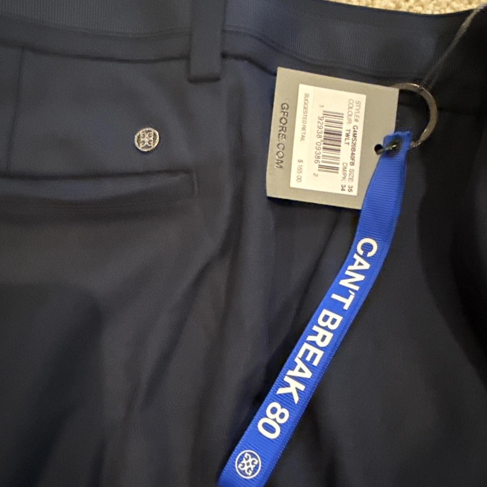 G/Fore G4 Golf Pants Tour 5-Pocket 35 x 34 Black Polyester NWT MSRP $165