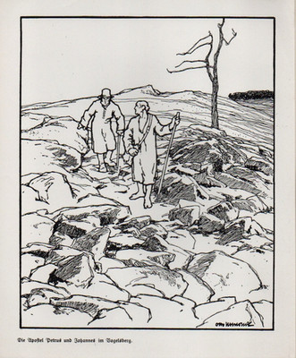 Otto Ubbelohde: Alter Druck: Apostel Petrus und Johannes im Vogelsberg. Um 1920.