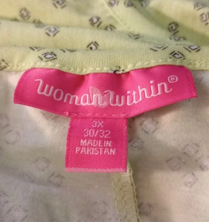 Woman Within Sleeveless V-Neck Stretch Cotton Empire Waist Yellow/Green 3X - Image 3 of 4