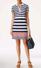 Tommy Hilfiger Striped Polo Shirtdress XL Red White Blue Nautical Preppy Dress