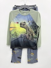 Wonder Nation Youth Boys Husky Large 10/12 T-Rex Dino 2 Piece Fleece Pajama Set