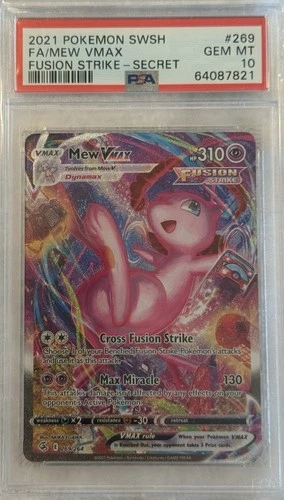 Pokemon 2021 Mew VMAX #269 Fusion Strike SECRET ALT HOLO PSA 10