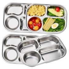 4 Pack 18/10 Stainless Steel Divided Plate, Small Child Plate with 4