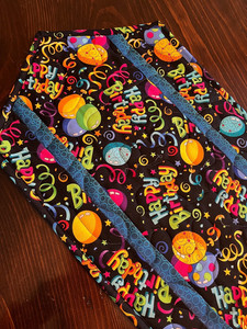 Handcrafted-Quilted Table Runner-HappyBirthday-Balloons, Multi-Colored, Blue NEW