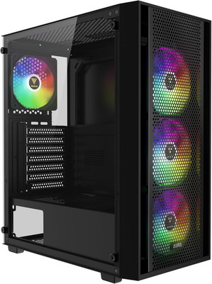 GAMDIAS ATX Mid Tower Computer PC Case with Tempered Glass, 4X 120Mm ARGB PWM Fa