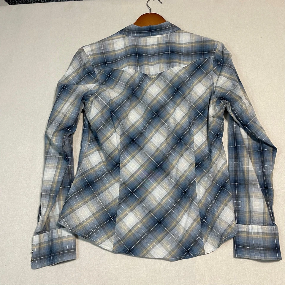 Camisa vaquera azul manga larga delantera a presión a cuadros Roper para mujer - talla M Foto 4 de 4