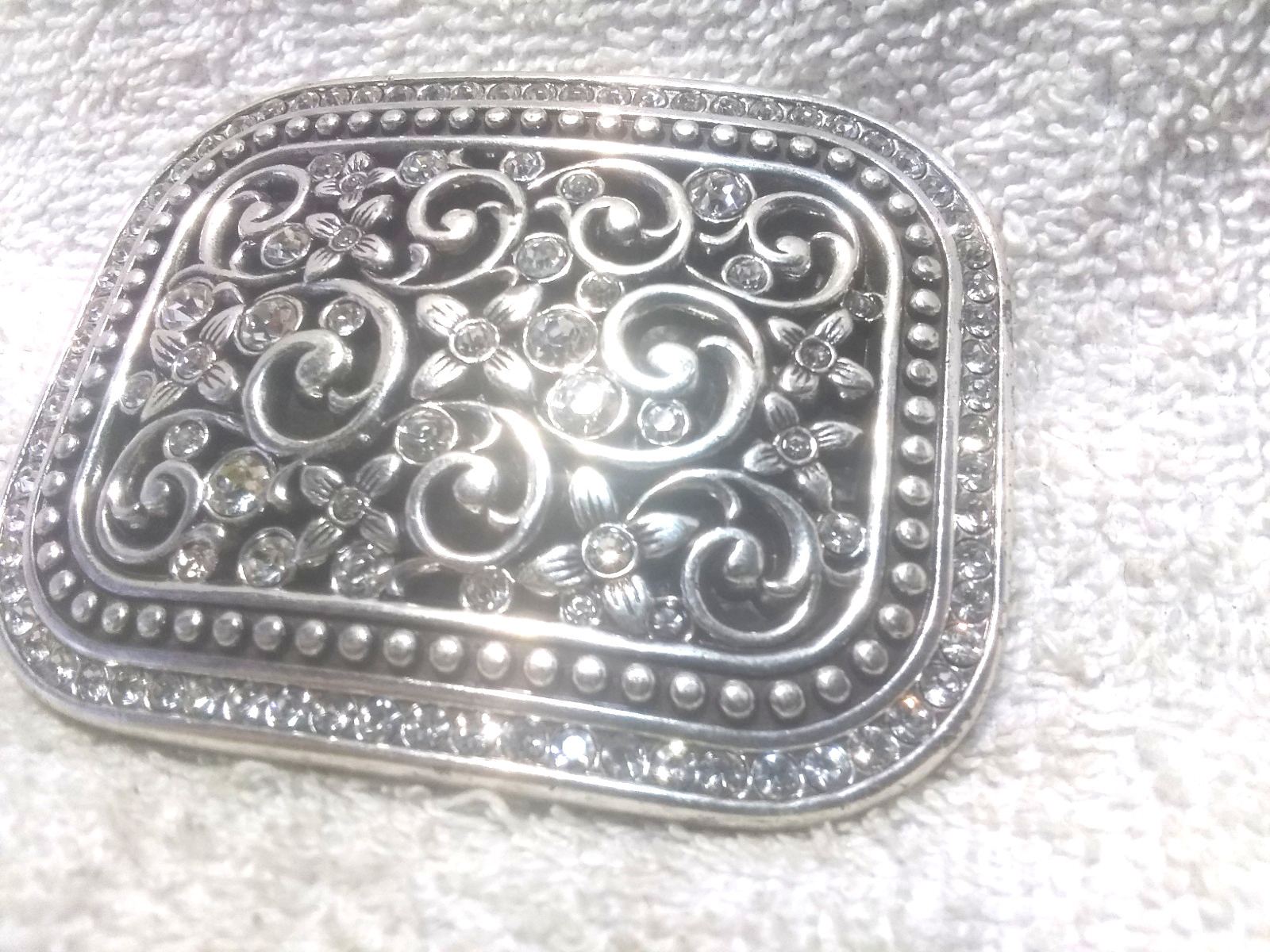 Silver Rectangle Rhinestone Filled Flower Filigre… - image 4