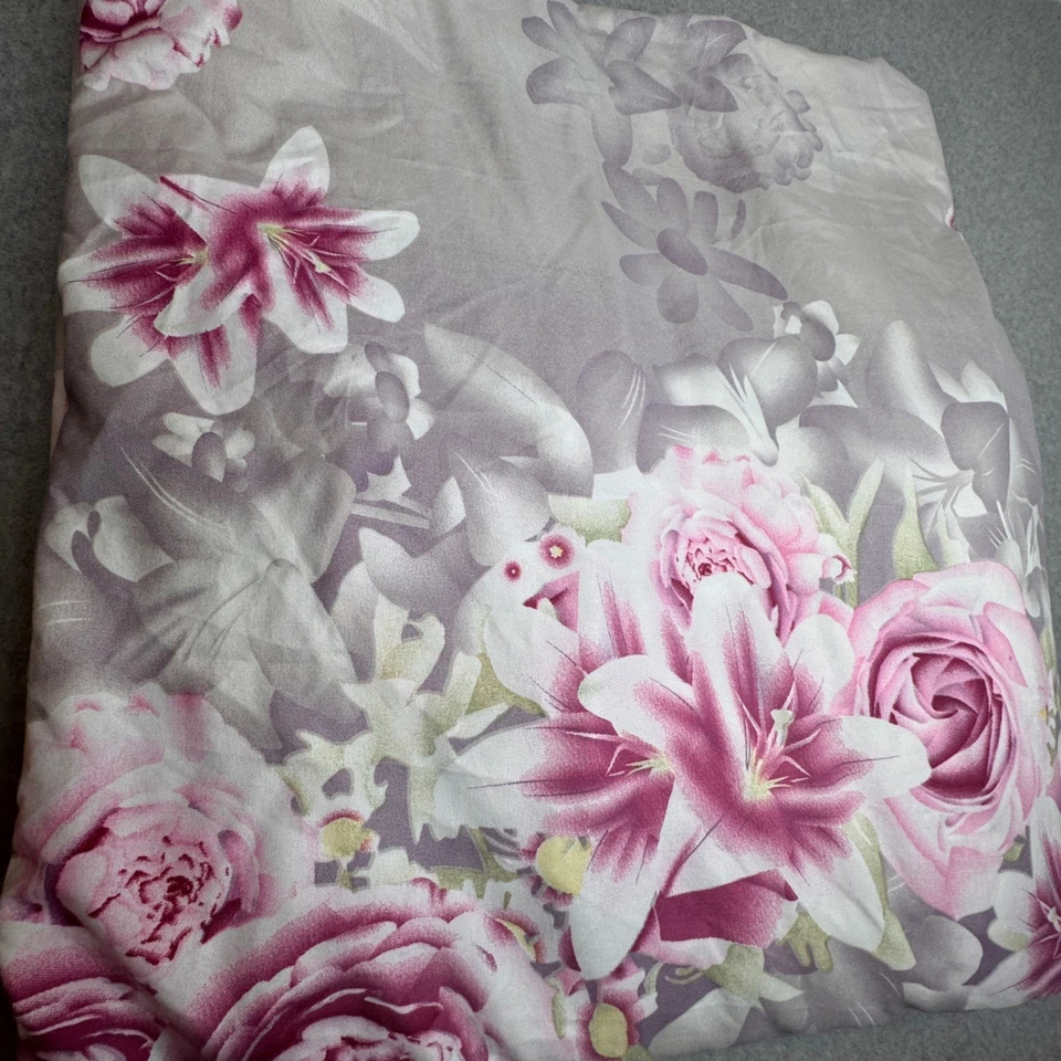 Funda Nórdica Queen Floral Gris Rosa Rosas Lirios Decorativa Ropa de Cama de Lujo Foto 2 de 4