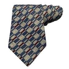 Surrey Mens Necktie Geometric Squares Blue Ivory Black Itched Made In USA
