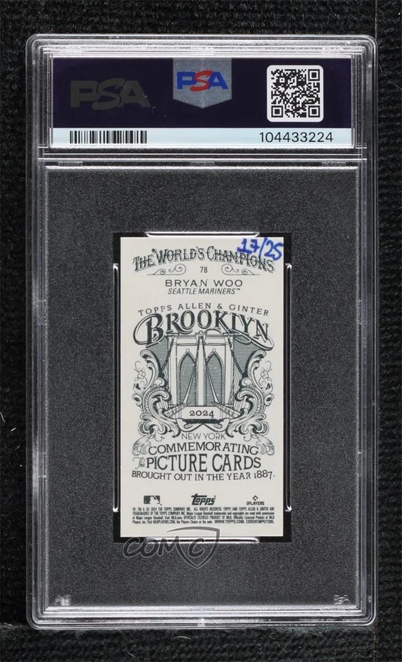 2024 Allen & Ginter Mini Brooklyn Back /25 Bryan Woo #78 PSA 10 GEM MT Rookie RC - Image 2 of 2
