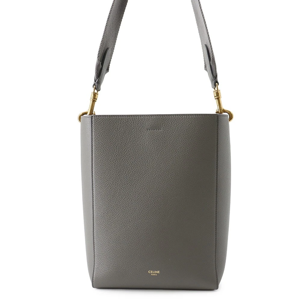 Celine — CELINE Sangle Bucket Shoulder Bag Size Small Leather Gray 189303