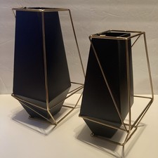 Set of 2 11" & 9.5"H Black Metal Vases with Elegant Gold Wire Accents by DecMode