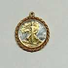 1941 Liberty Walking Gold Plated Silver Half Dollar Pendant