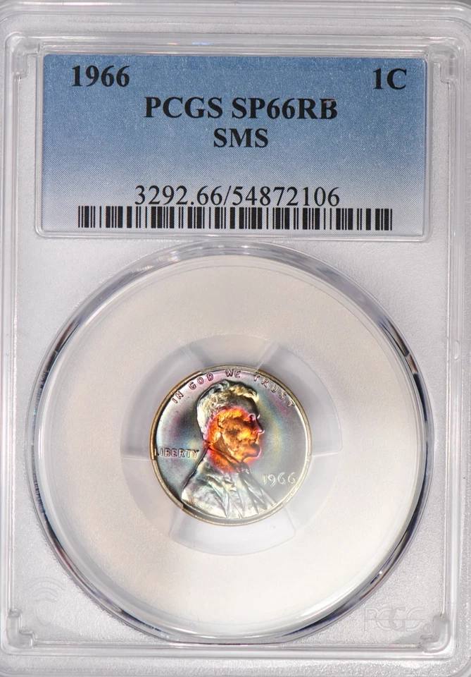 1966 SMS TONED Lincoln Memorial Cent PCGS SP66RB MS 66 RB Tonificação VEJA O VÍDEO 1C