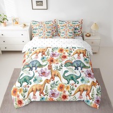 Dinosaur Comforter Set Twin Size 7 Pieces, Boys Girls Jungle Animal Floral Be...