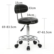 Round Shape Adjustable Salon Stool with Back and Line Black New