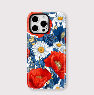 Hülle Blumenmuster Blau Rot Blumen iPhone 17 16 15 14 13 12 11 Pro Max Case