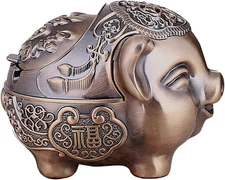 Pig Ashtray, Windproof Ashtray with Lid Portable Cigarette Odor Ashtrays Hold...