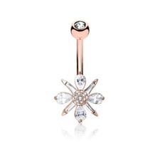 14 Gauge 3/8" Baguette Pear CZ Cluster Surgical Steel Belly Button RIng B558