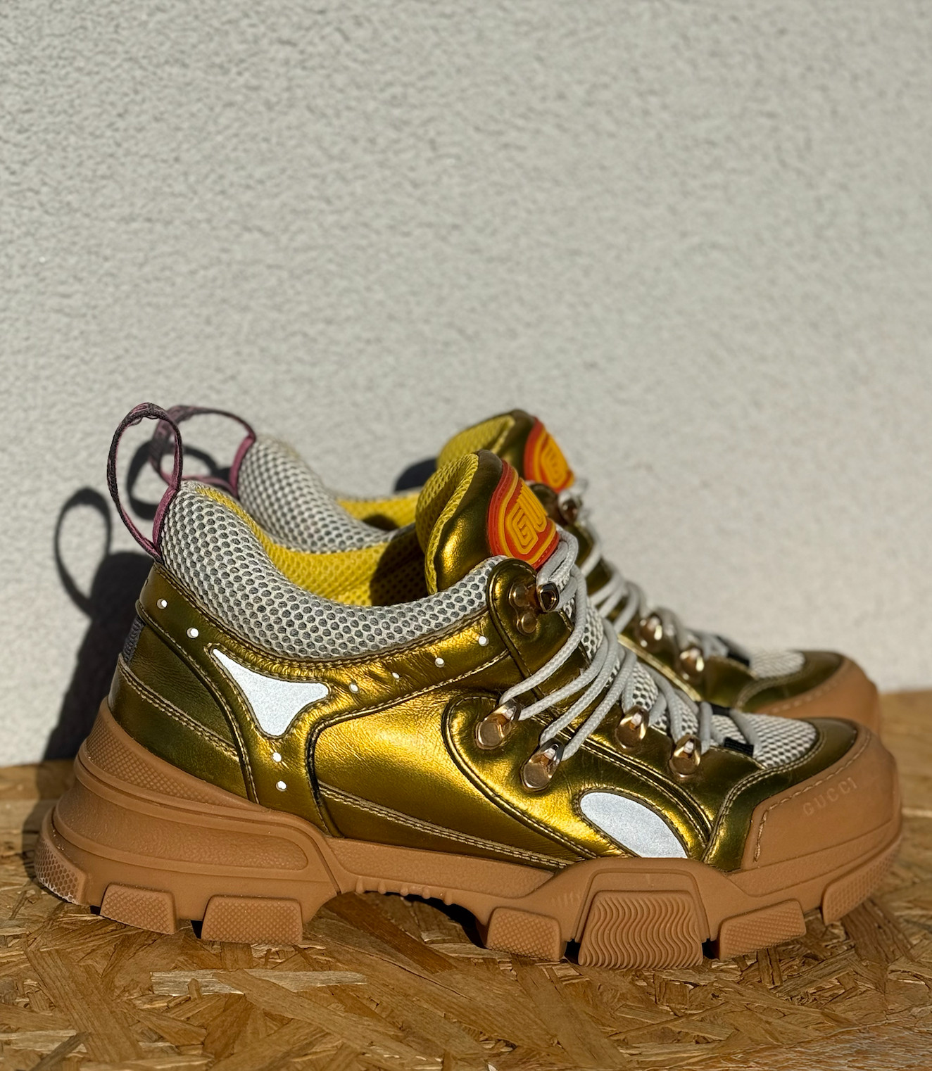 Authentic GUCCI Gold Flashtrek Leather Sneakers Womens EU 39 UK 6 RRP£1590 MINT image 8