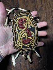 Celtic wolf necklace beaded medallion irish scottish welsh pictish