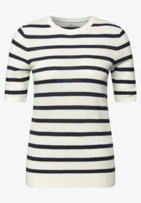CECIL 303240 STRUC Pullover kurzarm Streifen Struktur weich leicht Sommer blau
