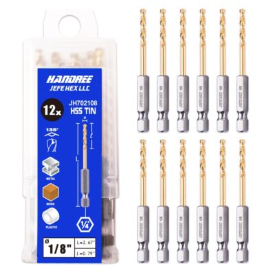 1/8 Hex Shank Drill Bits 12 Pcs Hss Titanium Drill Bits With Quick Change Shank