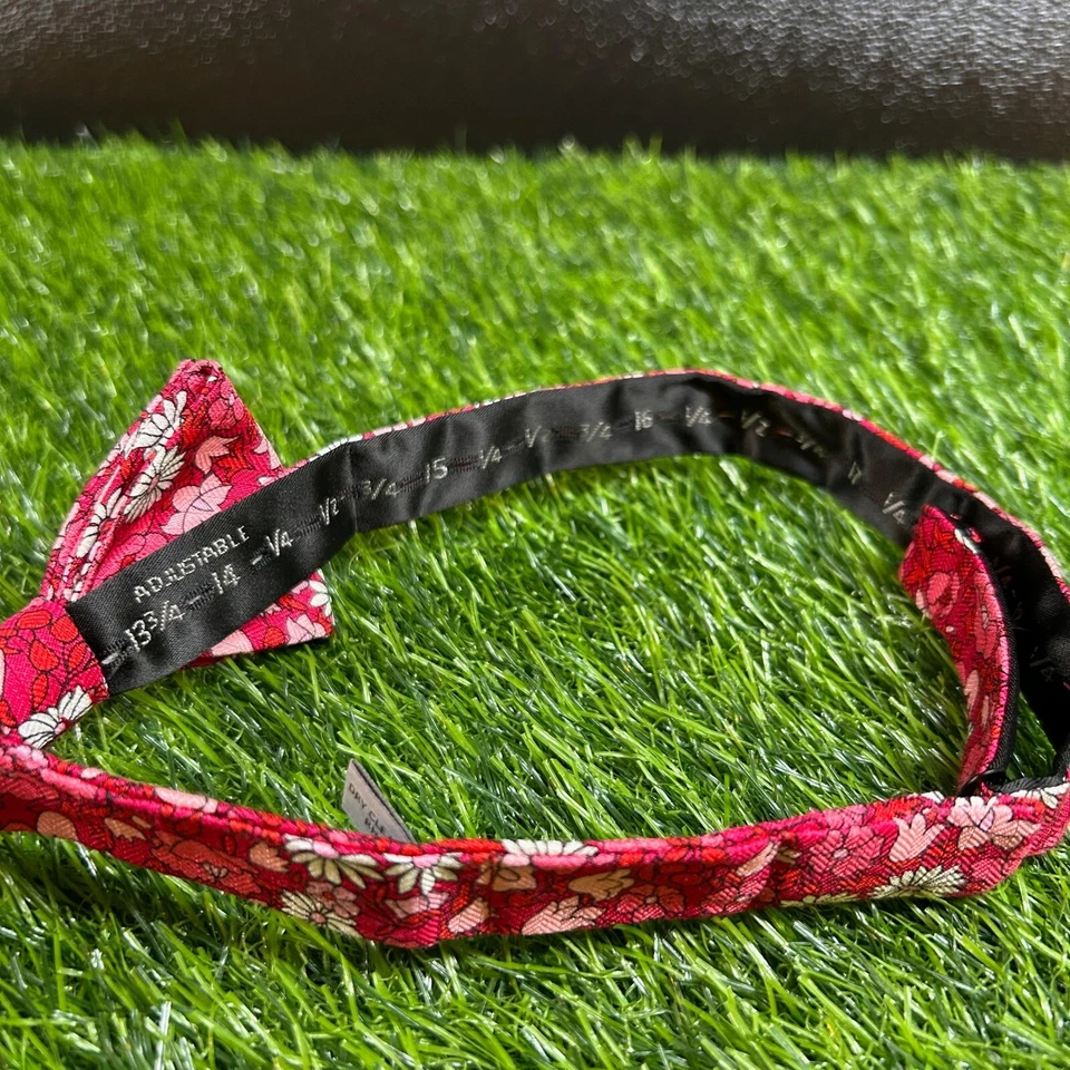 Tre Vero Floral Bow Tie Adjustable Necktie Pink Red Linen Silk Wedding Party New - Image 4 of 4