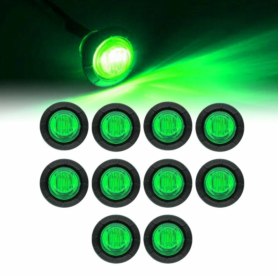 10 peças LED carro pequeno redondo luz marcador lateral lâmpada botão caminhão off-road verde PUS - Imagem 2 de 4