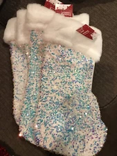 Stocking  Mother Of Pearl Sequin Christmas Stocking NEW 19" Rite Aid Home