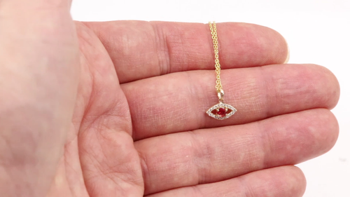 Mini Diamond Evil Eye 14k Solid Gold with center natural Red Sapphire - Video 1 of 1