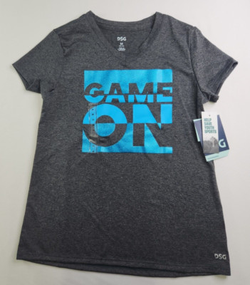DSG Youth Girls Gray Game On Short Sleeve Performance Graphic Tee Size M