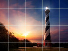 Cape Hatteras lighthouse sunset North Carolina ceramic tile mural backsplash