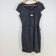 NEW Events womens dress size S pencil black grey short sleeve belt 084404
