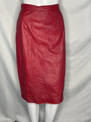 Vintage 1980s Red Leather Skirt 10 Pencil Wiggle Notations